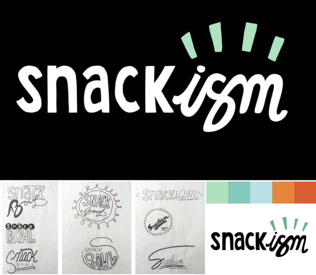logo and sketches for snackism concept design